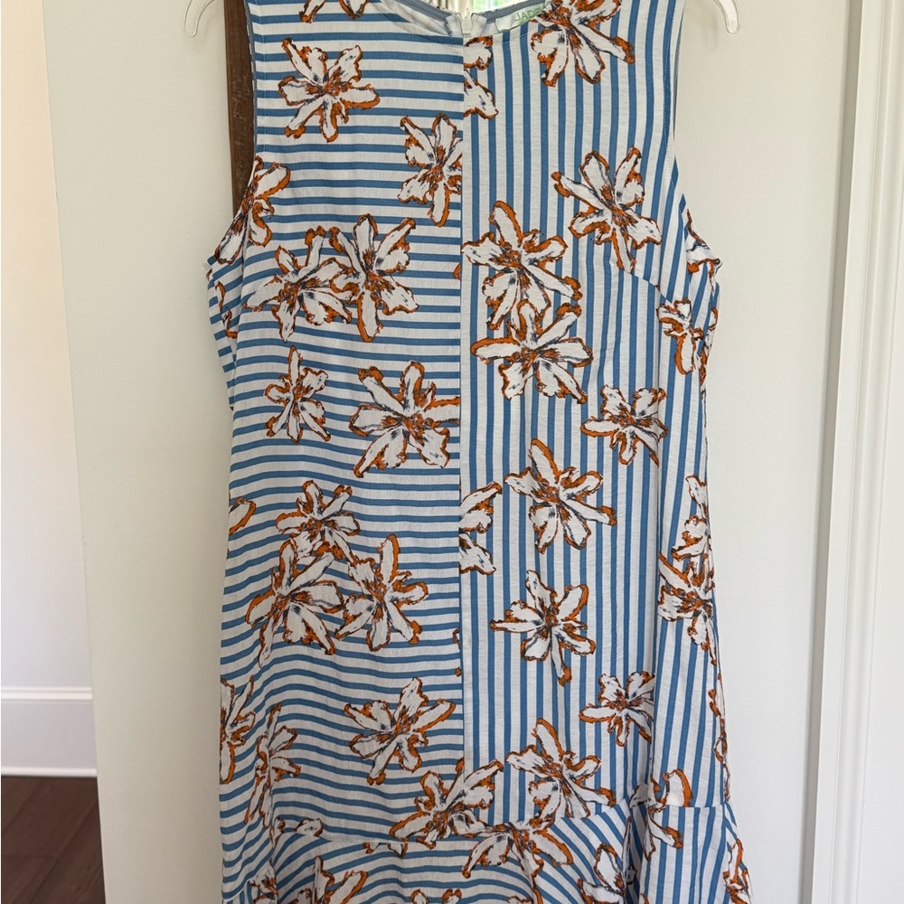 Blue and White Striped Floral Dress